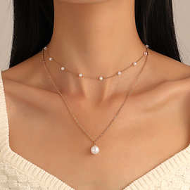 欧美ins巴洛克珍珠项链 法式轻奢小众设计双层锁骨链简约短款颈链