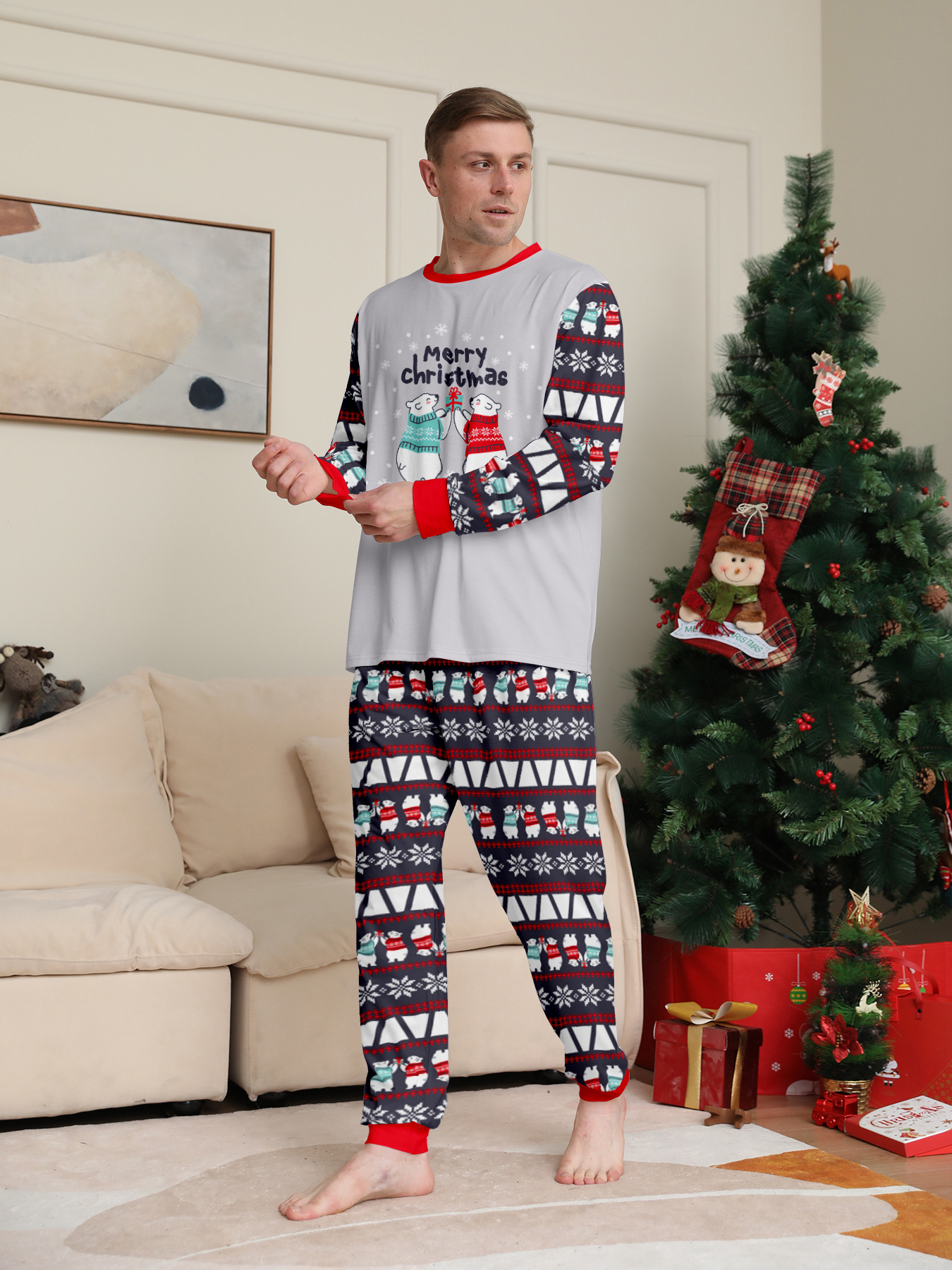 Pijama de natal a combinar para família com urso e flocos_voghion.com