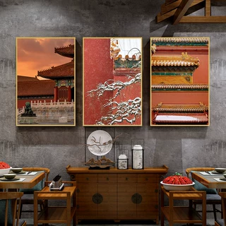 北京故宫雪景高级感紫禁城新中式建筑屋檐红墙挂画餐厅玄关装饰画