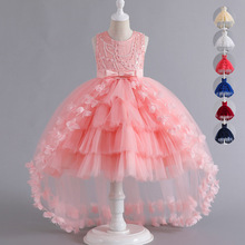 亚马逊儿童拖尾蓬蓬婚纱礼服女孩花朵网纱公主裙演出服连衣裙