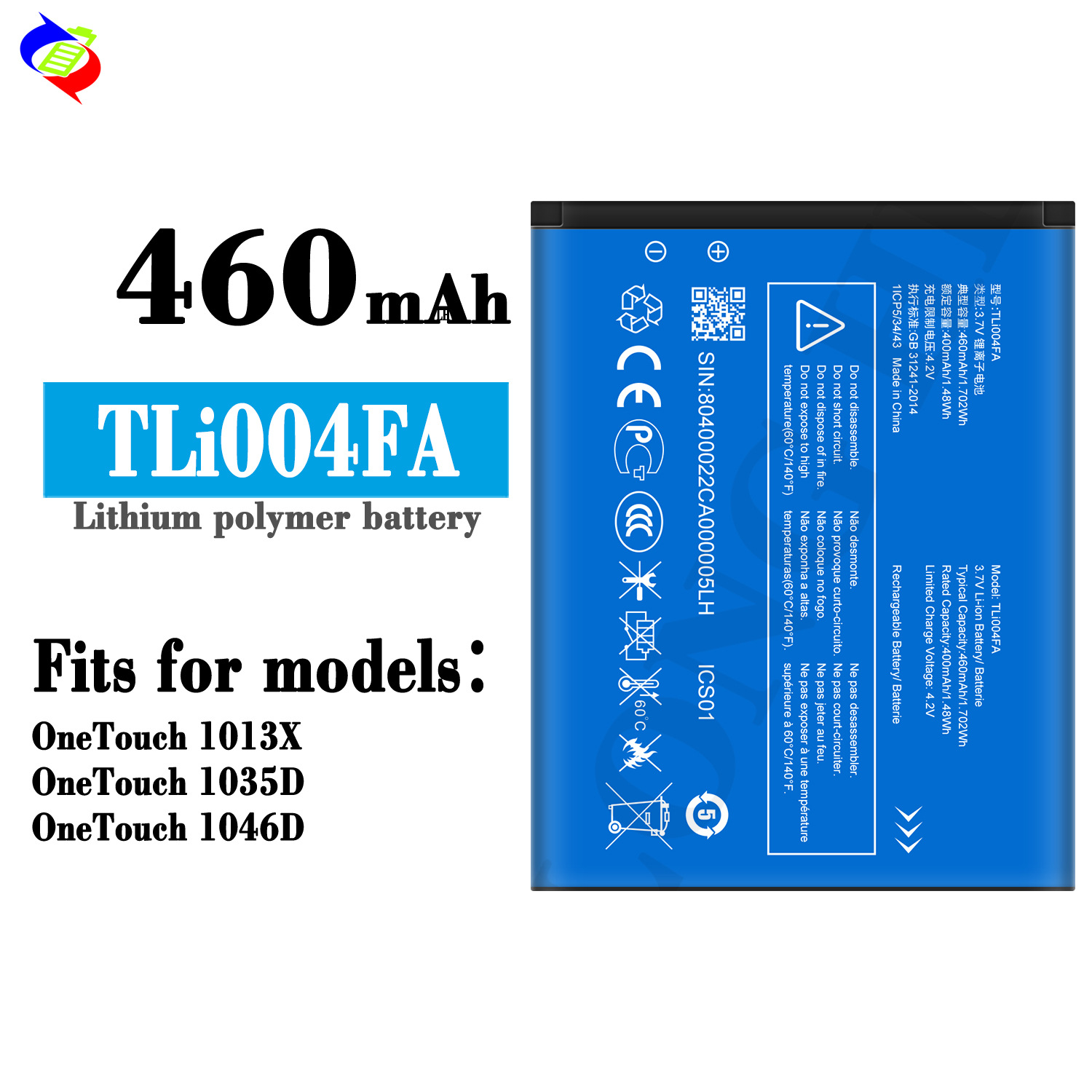 适用于阿尔卡特OneTouch 1013X/1035D/1046D手机电池TLi004FA批发