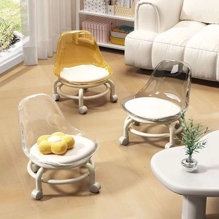 Acrylic universal wheel low stool silent transparent backrest small chair with doll pulley low stool net red shoe changing stool