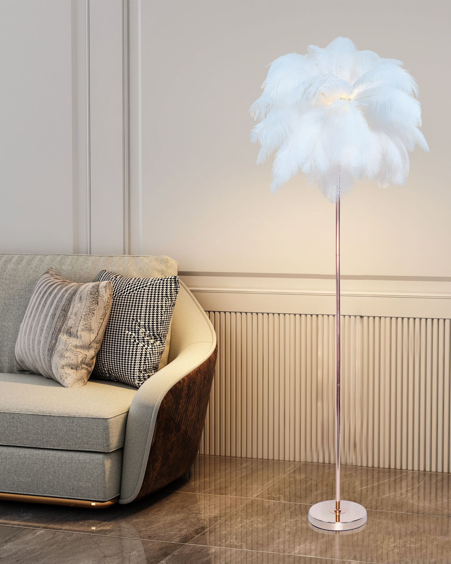 Northern Europe Cross border originality Ostrich Feather Floor lamp ins girl vertical modern Wedding celebration Lead the way Feather Light