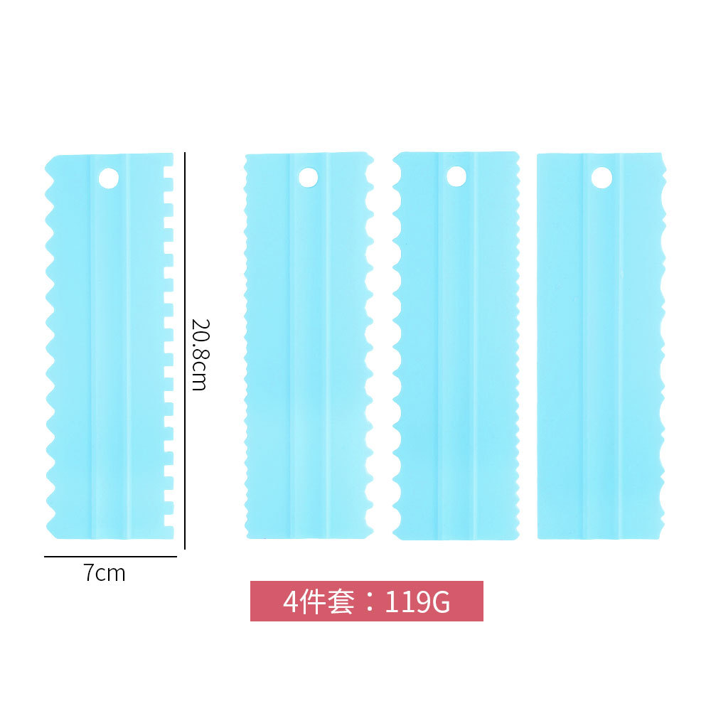 En stock raspador de masa de plástico de tres piezas de plástico nuevo peine pastel raspador patrón crema raspador Conjunto de 4 piezas