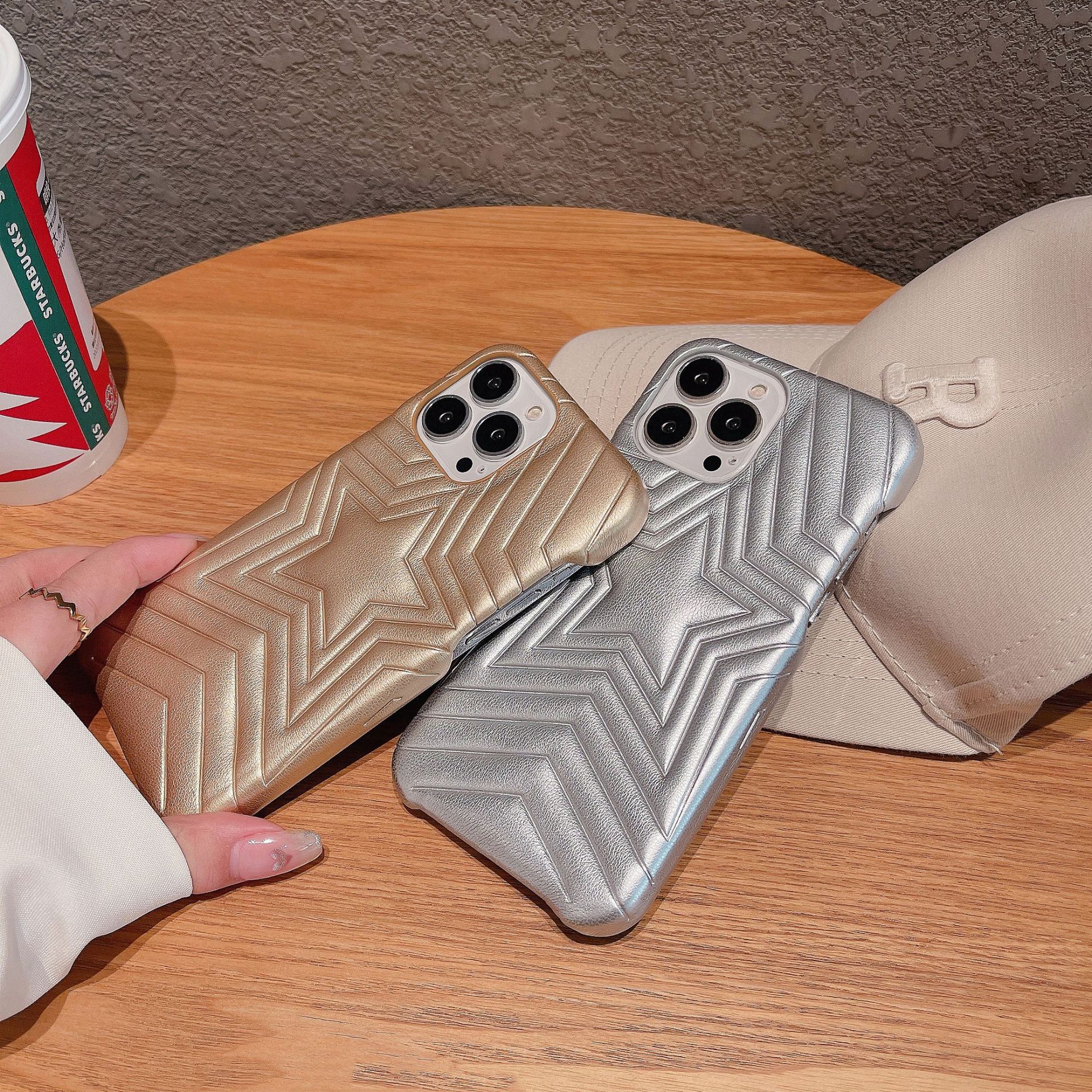 Estuche para teléfono móvil Apple 14pro de cuero IPhone15ProMax de piel de parche de estrella para IP13/12/11 duro 15p