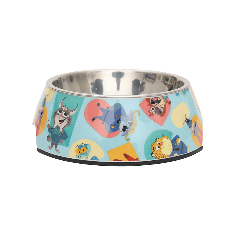Huayuan Disney Pet Bowl series Crazy Zoo City doble capa de acero inoxidable separable cuenco de agua
