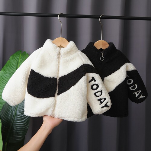 Boys' Coat Fleece Thickening Autumn and Winter New Style Girls' Children's Fashionable Top Imitation Lamb Fur Warm Children's Sweater 