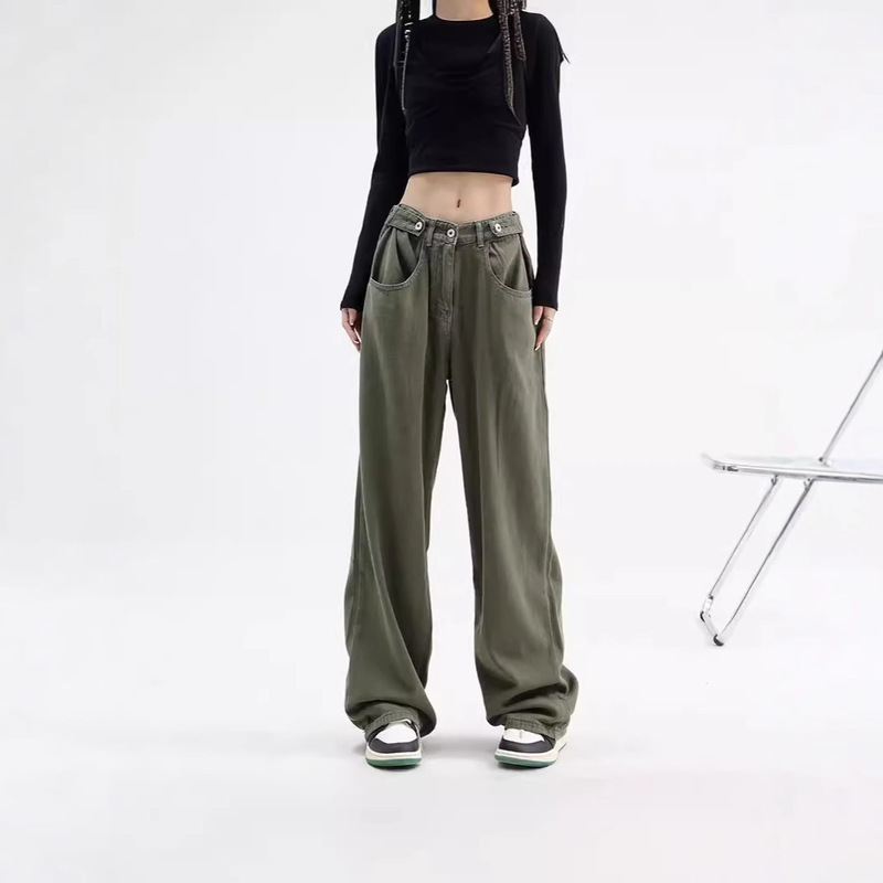 American Style Vintage Vibe Pants Ins High Street Trendy Brand Army Green Jeans Men's Loose Straight Japanese Overalls