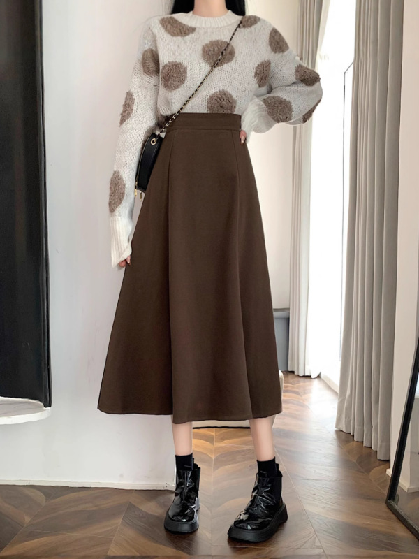 咖色半身裙女秋冬裙子2025新款A字裙中长款高腰显瘦伞裙半身长裙|undefined