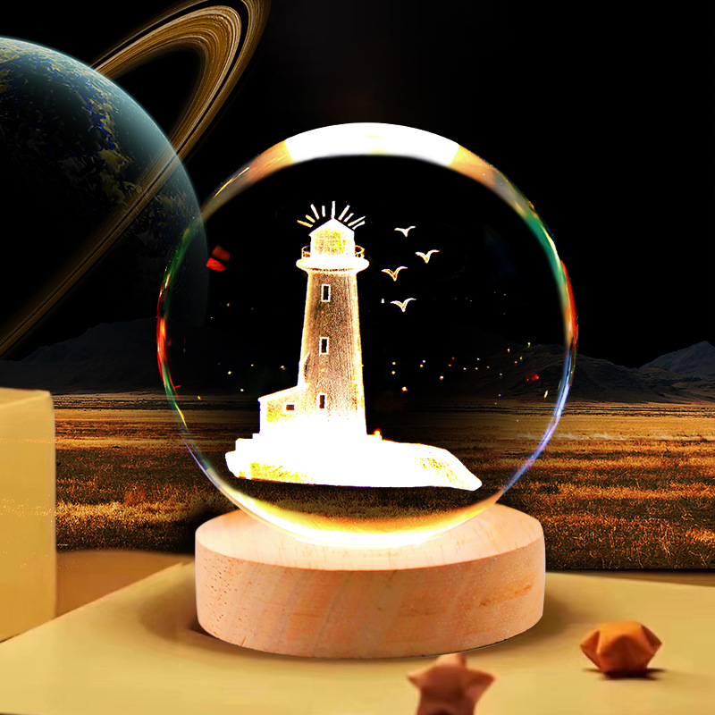 Bola de cristal luminosa grabada con láser, recargable por USB, luz nocturna, adorno para dormitorio, regalo navideño para niñas