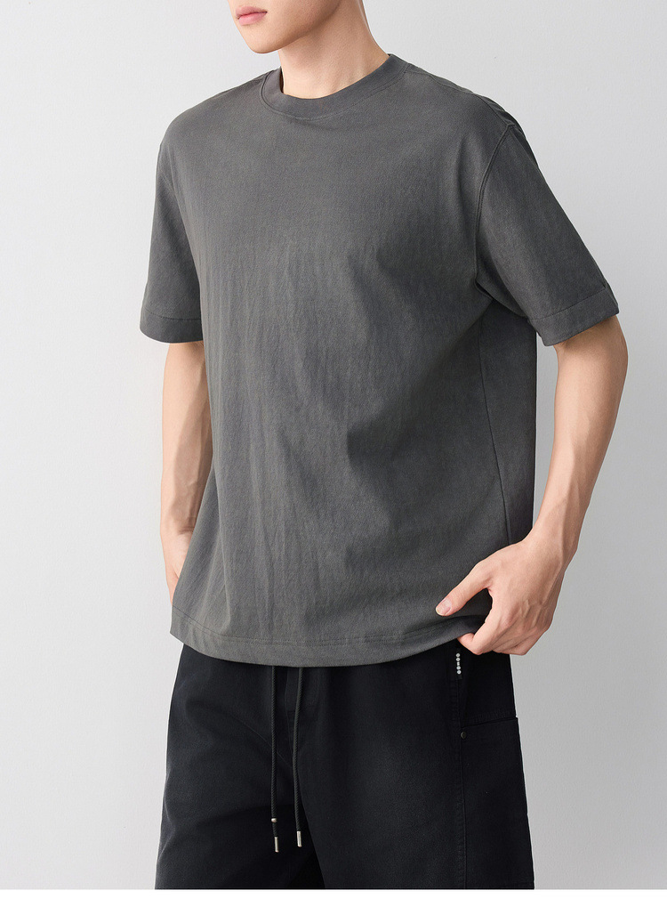 Áo thun nam tay ngắn cổ tròn chất liệu lanh cotton phong cách đường phố — màu cà phê chi tiết 30