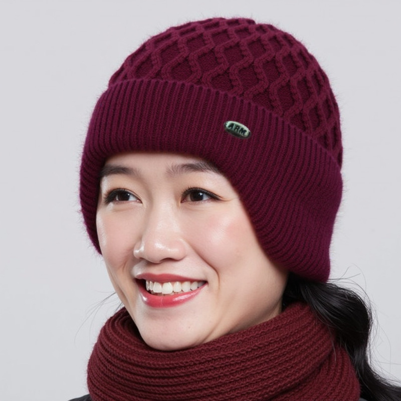 老人帽子女冬季妈妈针织保暖护耳帽加绒厚中老年奶奶老太太毛线帽|undefined