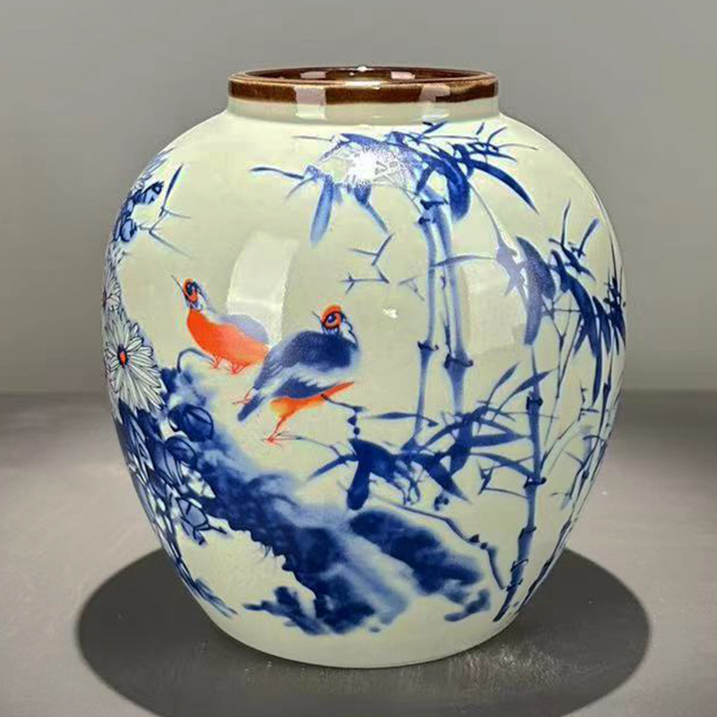 仿古玩清代光绪年制粉彩回流罐豆青釉紫边坛茶叶罐家居装饰品收藏