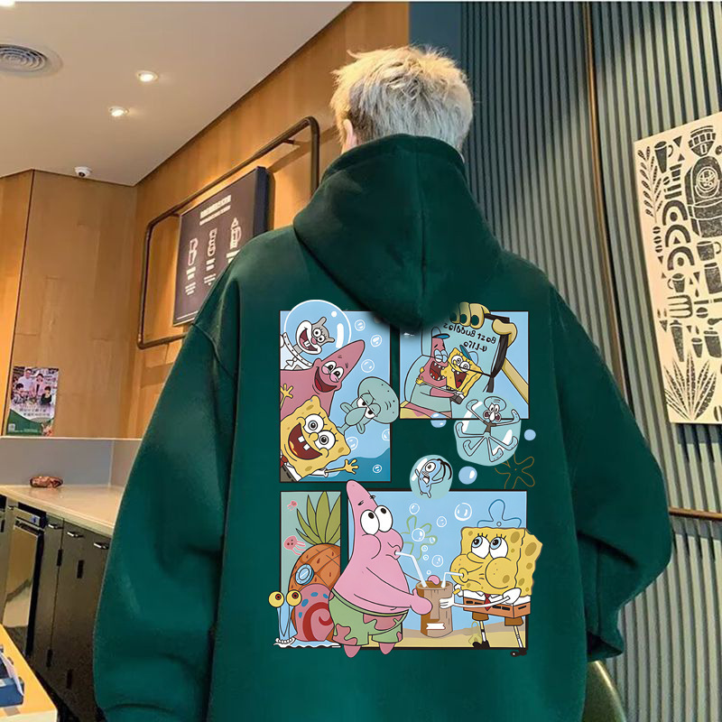 Foreign Trade Spongebob Hooded Sweatshirt for Men, Autumn and Winter European and American Style, Heavyweight Top with a High-End Feel, Loose Fit, Fleece-Lined and Thickened Foreign Trade Spongebob Hooded Sweatshirt for Men, Autumn and Winter European and American Style, Heavyweight Top with a High-End Feel, Loose Fit, Fleece-Lined and Thickened