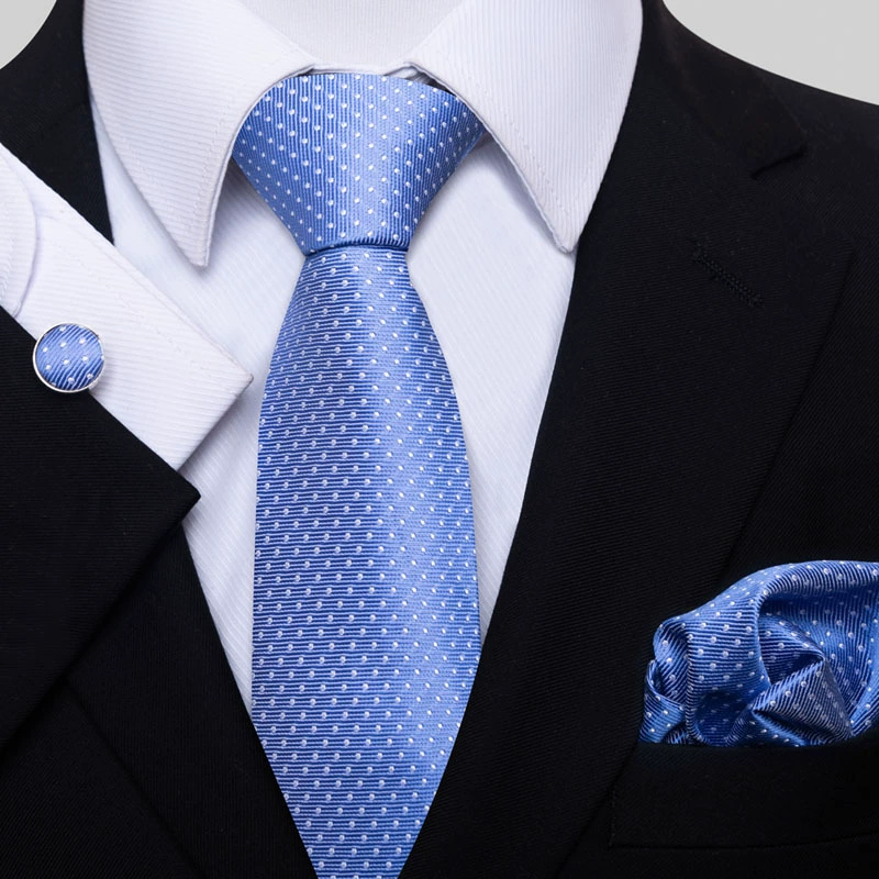 Ready stock solid color polka dot plaid tie wholesale solid color men's tie tie cufflinks pocket square set 8cm