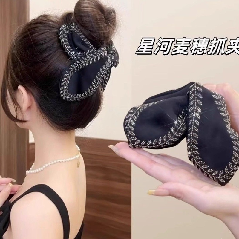 小众设计叶片麦穗鲨鱼夹韩版闪钻轻奢气质抓夹大号发量蝴蝶结发夹|undefined