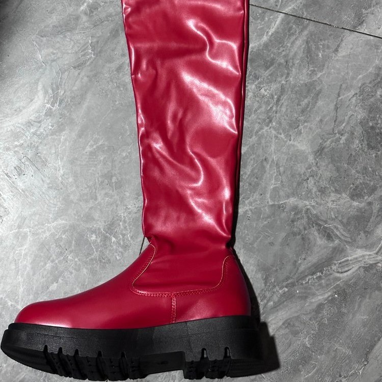 Νέες μεγάλες γυναικείες μακριές μπότες για το φθινόπωρο και το χειμώνα, με χοντρή σόλα πάνω από το γόνατο, λεπτές, ελαστικές μπότες για γυναίκες_voghion.com