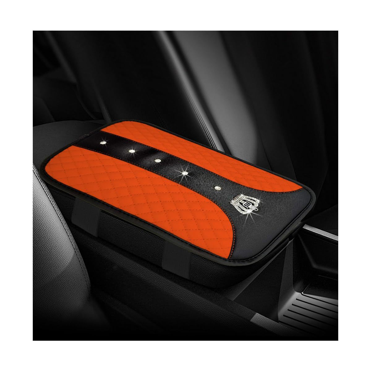Car armrest box cushion, crown leather studded armrest box pad, armrest cover, three-dimensional quilted embroidery car interior accessory