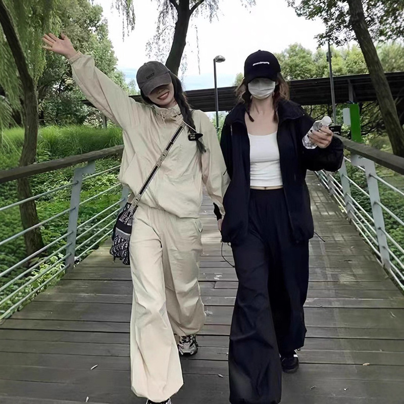 American Casual Sports Suit for Women in Autumn and Winter, Sun Protection Jacket, Parachute Pants, Mountaineering Suit, Two-Piece Set