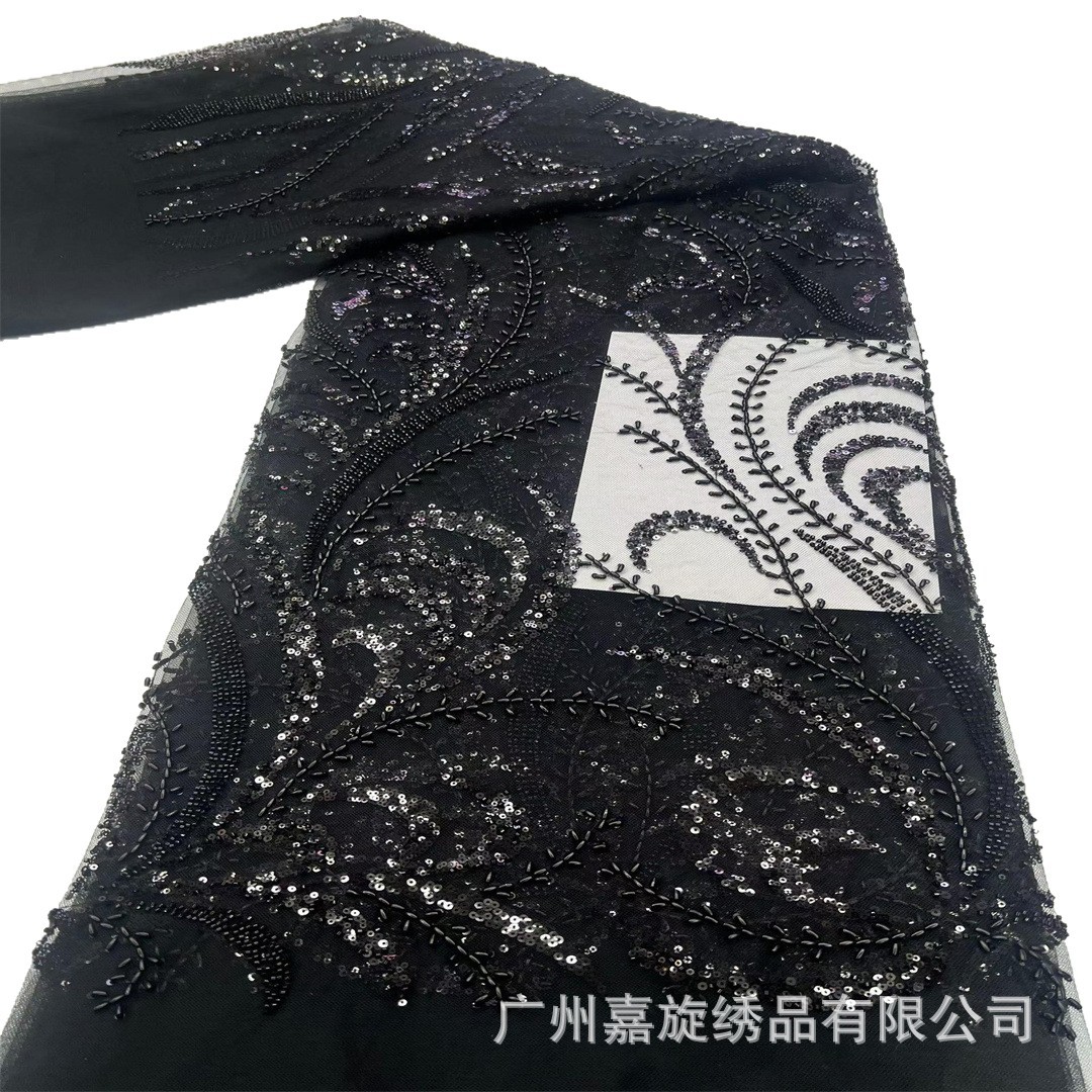 Bordado elaborado con líneas de cola de fénix, bordado con cuentas tubulares, tela de malla, vestido de novia, vestido qipao, encaje de moda, con cuentas. image 6