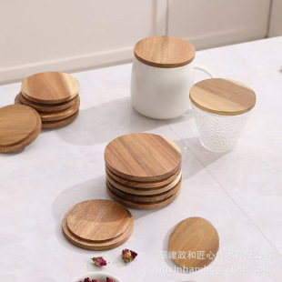 Customized Acacia Wood Lid, Simple High Borosilicate Glass Bottle, Mug Lid, Wooden Retro Tea Cup, Sealed Jar Lid