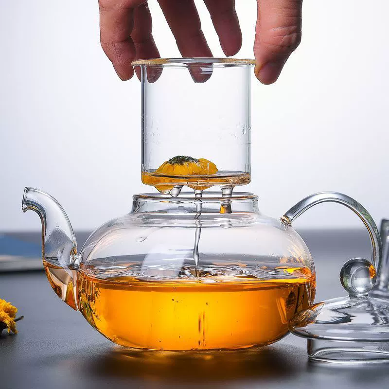 Transparent glass herbal tea, teapot, filter