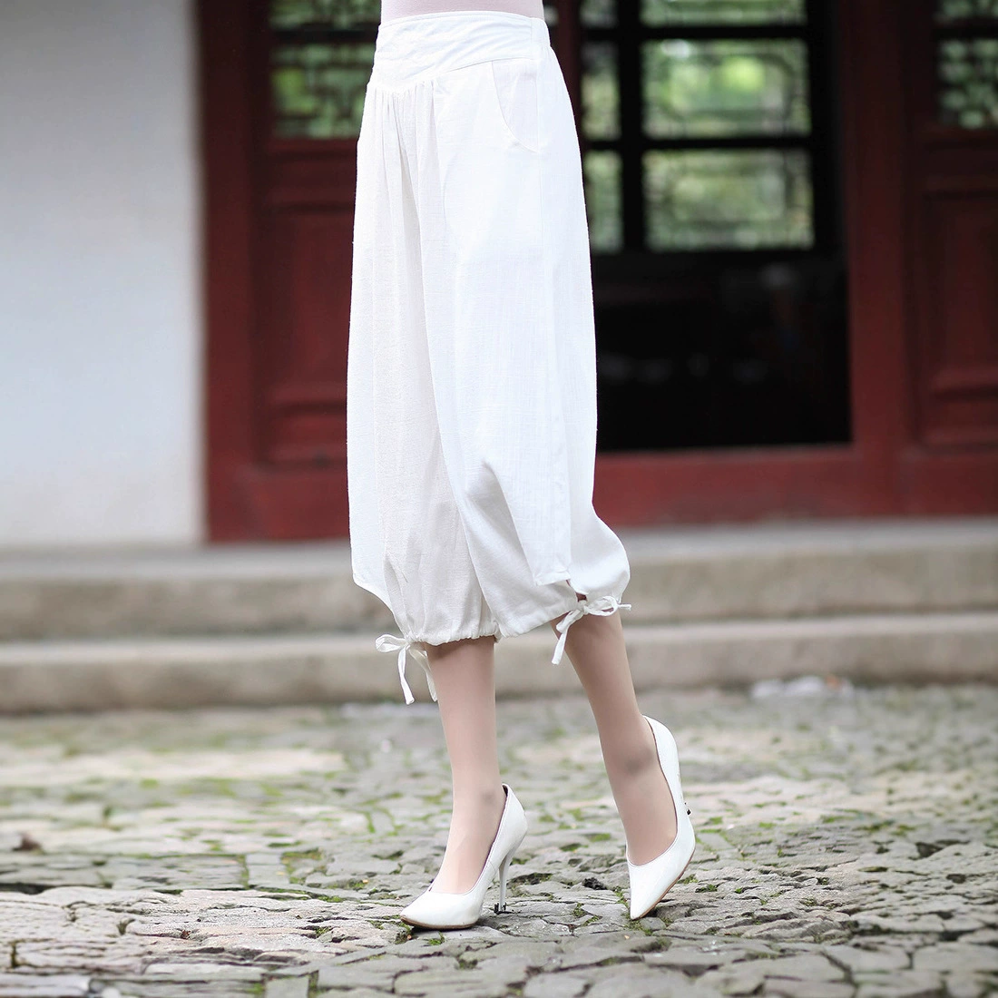 Костюм Тан для матерей среднего и пожилого возраста-кюлоты 2609-2, льняные хлопчатобумажные и льняные женские брюки, женская одежда в этническом стиле, брюки-Капри, широкие брюки