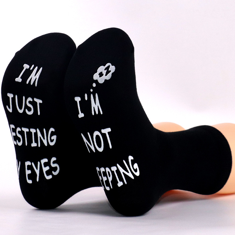 En stock europeo y americano transfronterizo Venta caliente calcetines de media pantorrilla de algodón letras creativa de suela antideslizante dispensación calcetines de piso calcetines divertidos