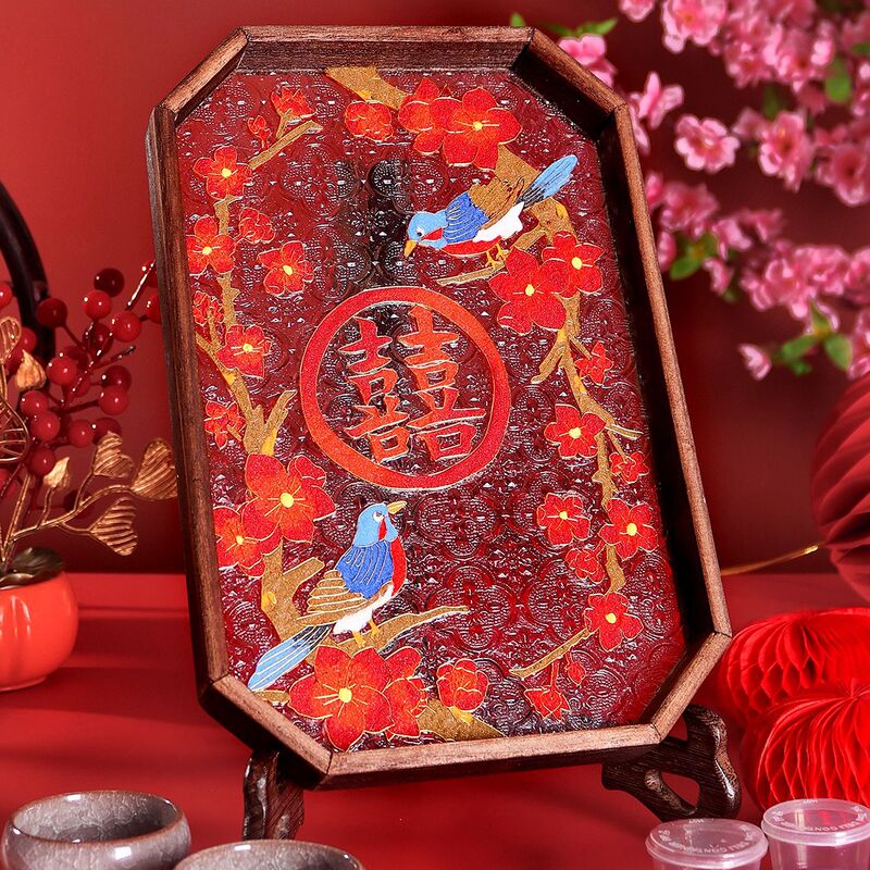 掐丝珐琅新婚礼物diy手工制作材料中式结婚喜字摆件装饰掐丝茶盘|undefined