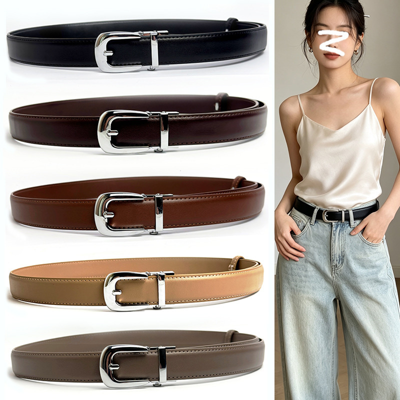 Genuine leather belt for women, suitable for jeans, women's belt with automatic buckle, simple casual leather belt, high-end feel, available for wholesale