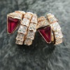 Ruby tourmaline golden elastic ring, diamond encrusted, silver 925 sample, pink gold