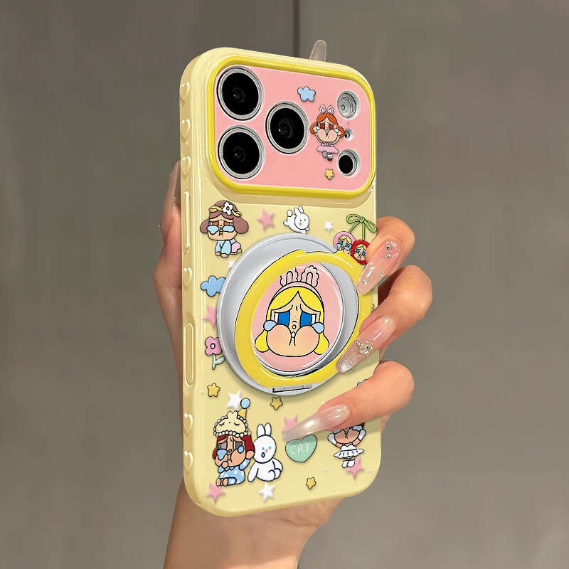 Suitable for Apple 17 Pro Max phone case, iPhone 15 rotating stand, 16 cute cartoon crying baby, 13 high aesthetic value