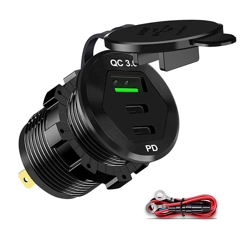 Металлическое QC3.0+ двойная PD быстрая зарядка зарядное устройство для мобильного телефона, автомобиль, мотоцикл и судно модификация, трёхпортовая быстрая зарядка розетка