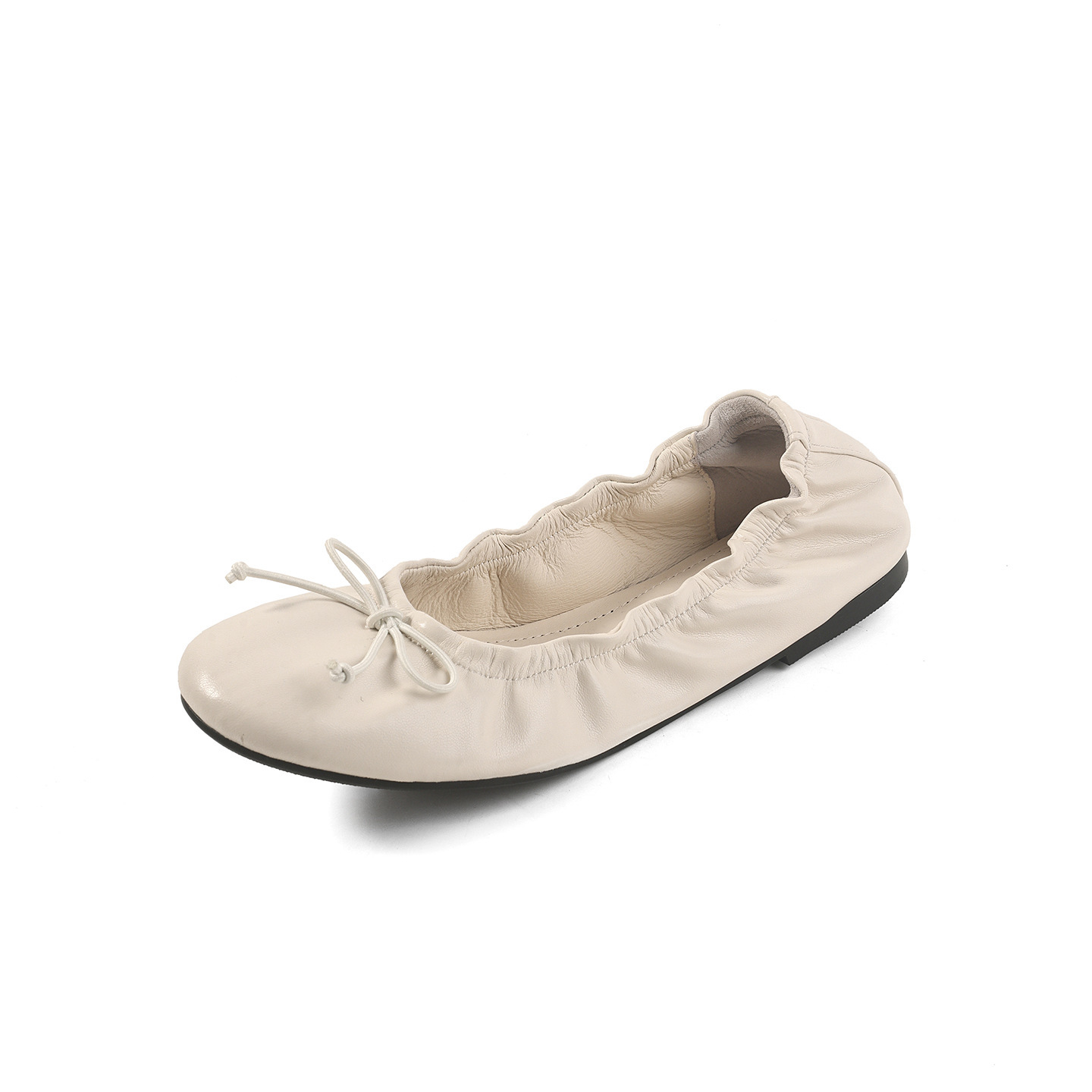 Giày ballet nữ mũi tròn buộc dây nơ, đế mềm, miệng nông — màu nâu chi tiết 25