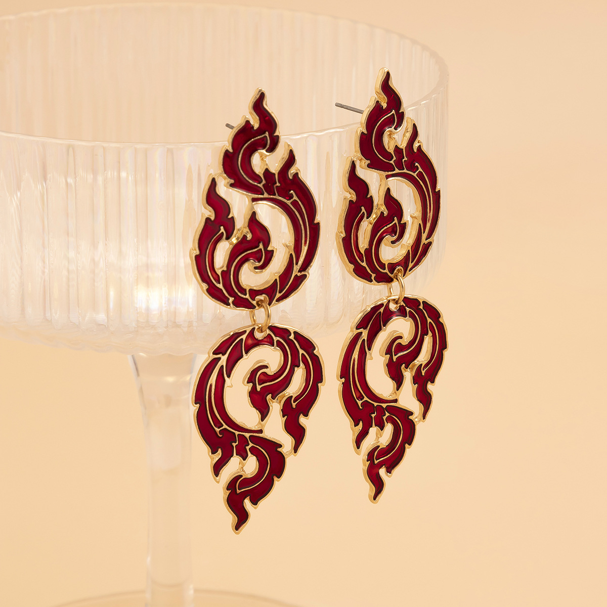 Geometric Exaggerated Hollow Oil Drip With Ethnic Style, Three-dimensional Double Flame, Niche Earrings_voghion.com