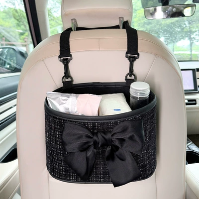 Storage Bag Trunk Storage Artifact: Car storage bag/box - storage-bucket-chanel-style-black-bow-accent