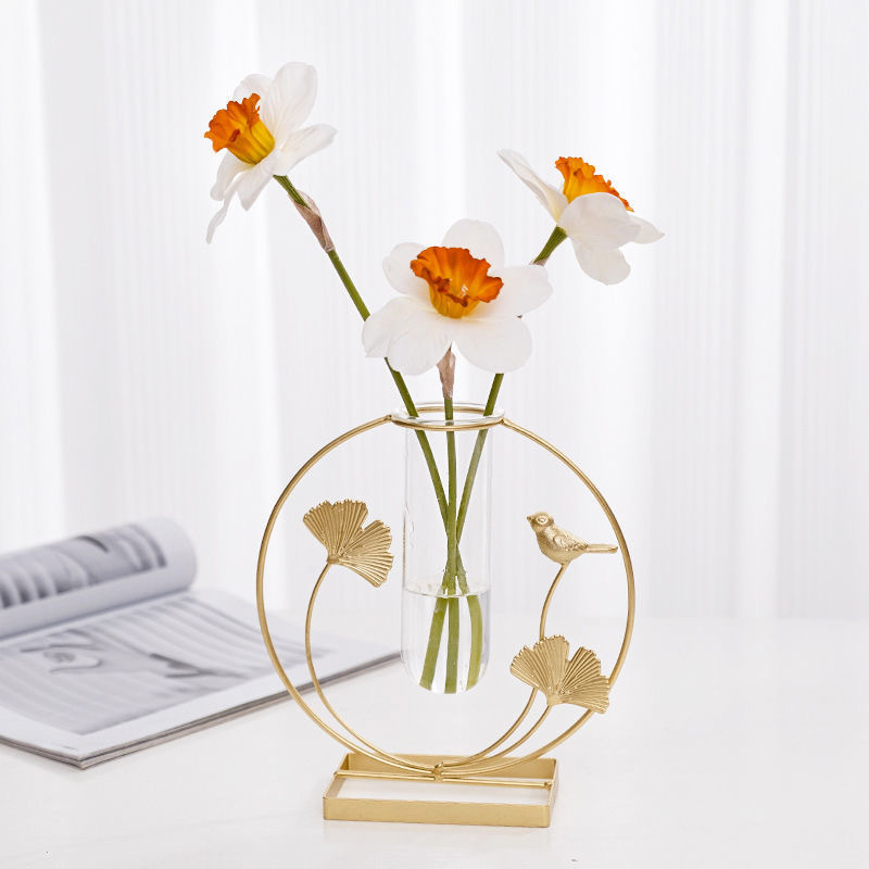 Fábrica al por mayor florero de hierro decoración salón arreglo de flores TV gabinete flor seca vidrio transparente mesa de comedor decoración del hogar