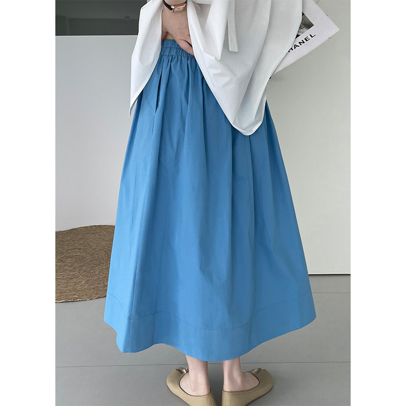 Taochuan Blue Skirt ~ High-End Elastic Waist Umbrella Skirt That Covers the Flesh and Makes You Look Slimmer, A-Line Midi Skirt for Women 2535 with a Large Skirt Hem