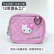 源头工厂专业定制PU皮革格子线心型拉头便携猫头化妆包