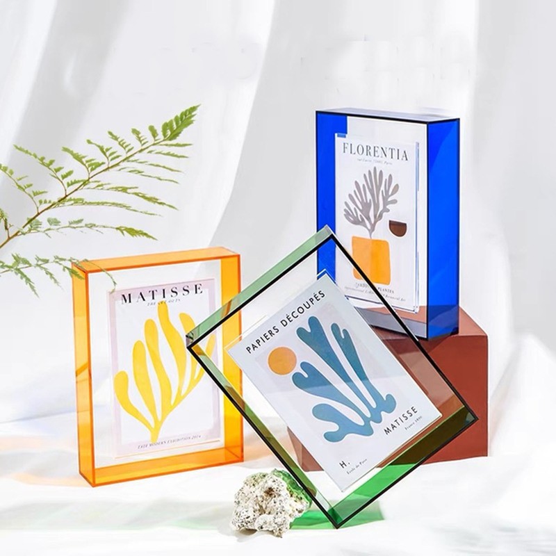 歐式6寸diy亞克力相框批發彩色擺台有機玻璃中空乾花相框簡約立體