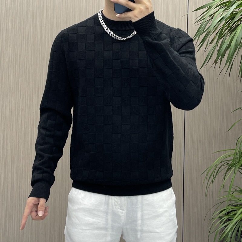 가을과 겨울 하이 엔드 체스 판 격자 무늬 긴 소매 스웨터 남성용 느슨한 가벼운 럭셔리 간단한 스웨터베이스 셔츠 머리카락 세대
