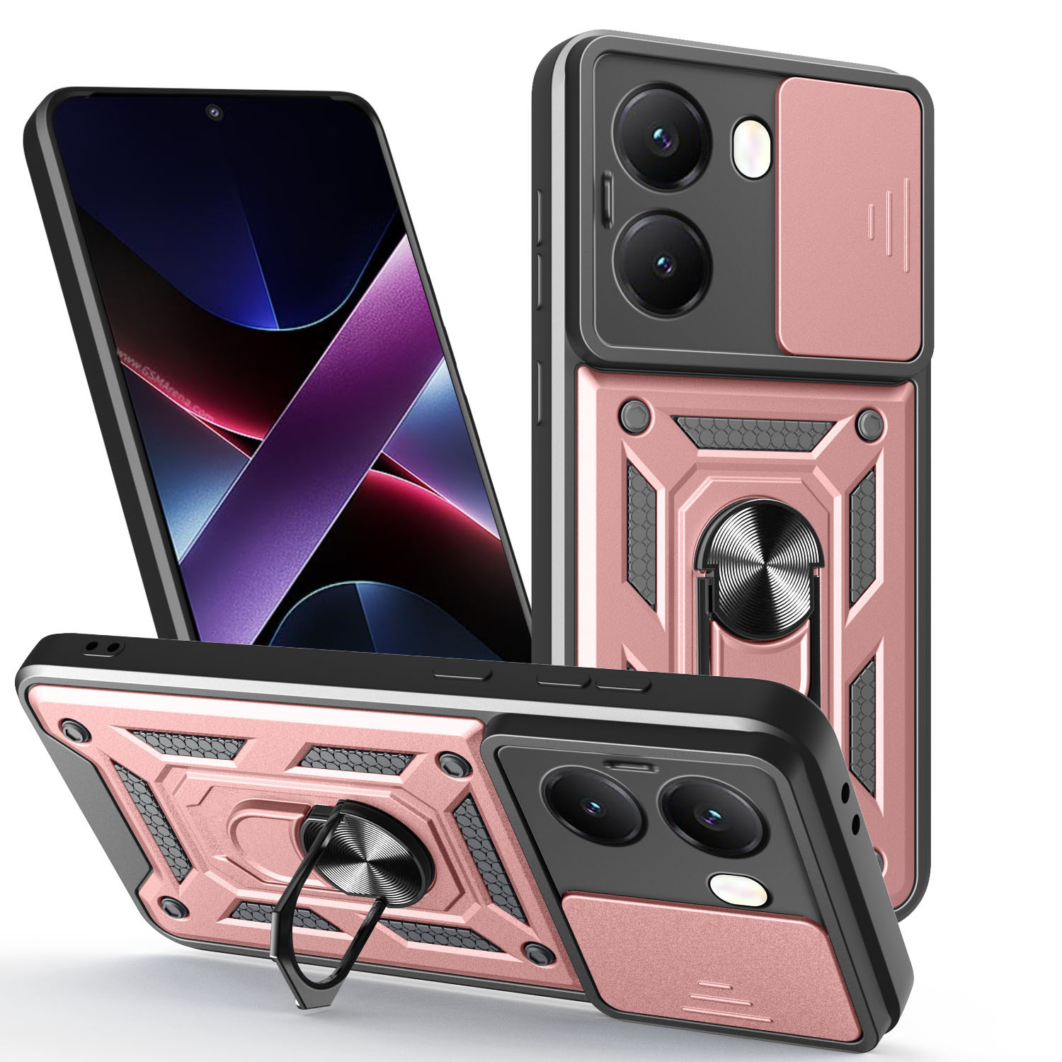 Caso de teléfono móvil de ventana de empuje POCO X7PRO TPU + PC armadura de protección contra caídas soporte de anillo de carga de absorción magnética