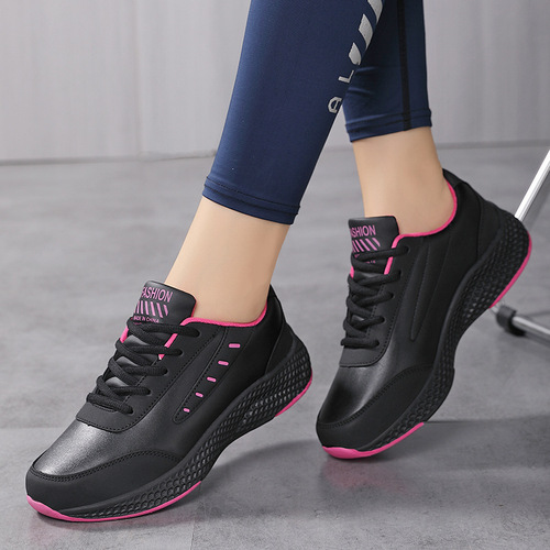 New Autumn Leather Women's Shoes for Plus Size, Casual Sports Shoes, Round Toe Flat Heel, Fashion Casual Women's Running Shoes