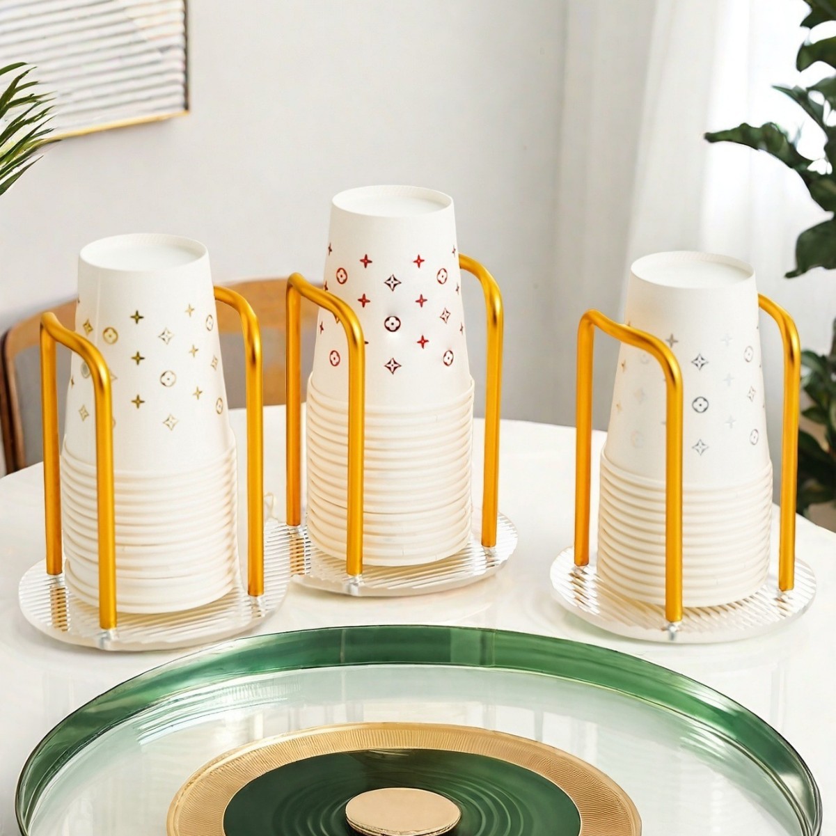 Acrylic Drain Cup Holder Light Luxury Gold Kitchen Living Room Desktop Tea Cup Wine Glass Hanging Storage Organizer