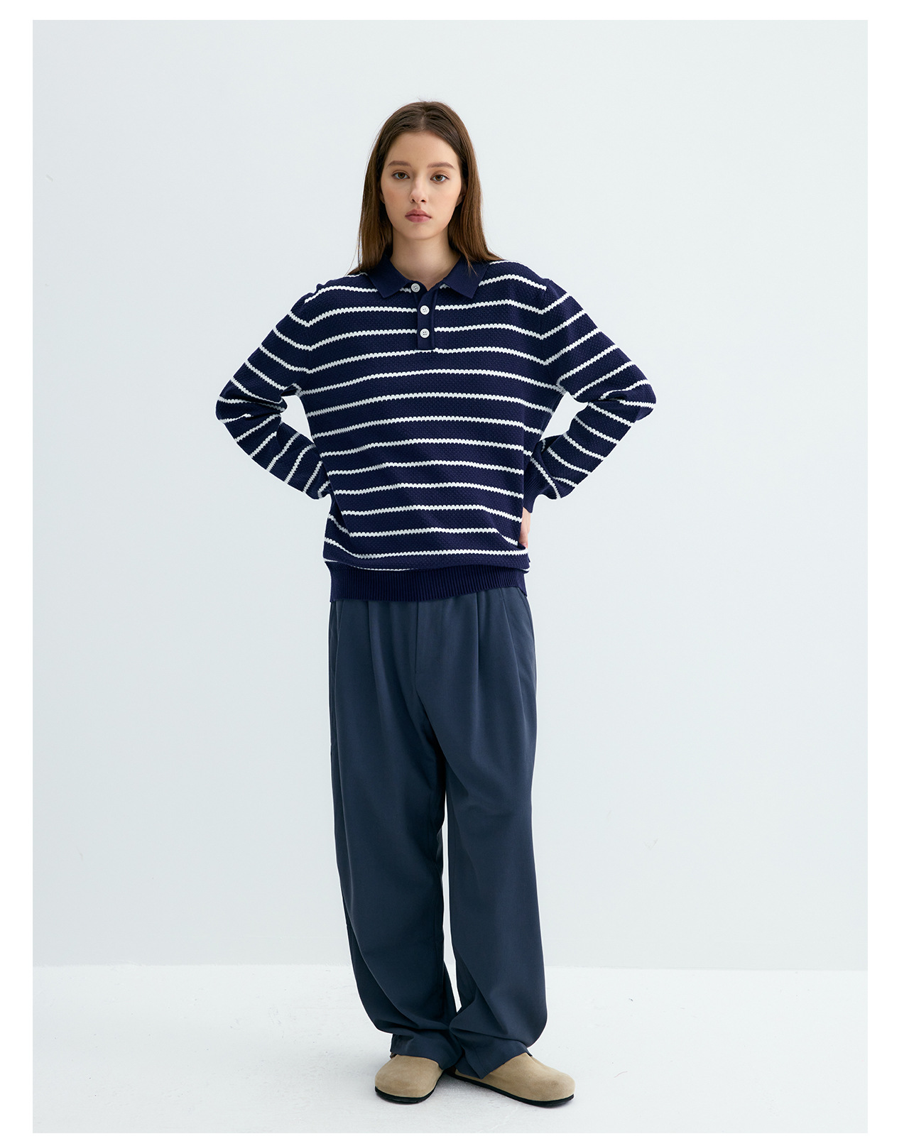 UNF Striped 300g Loose Polo Sweater