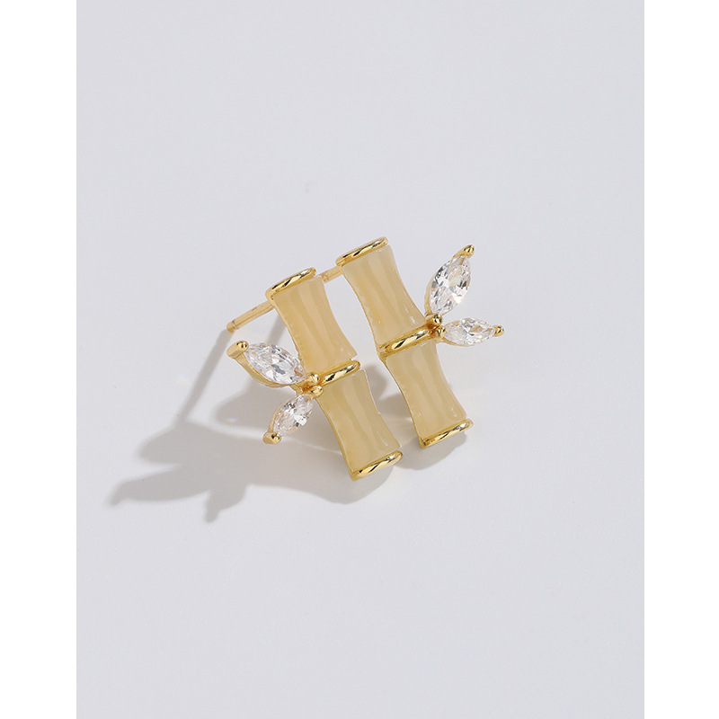 Hetian Jade bambú 925 pendientes de plata esterlina elegante estilo antiguo diseño de nicho de alto grado pendientes 2023 nuevos pendientes