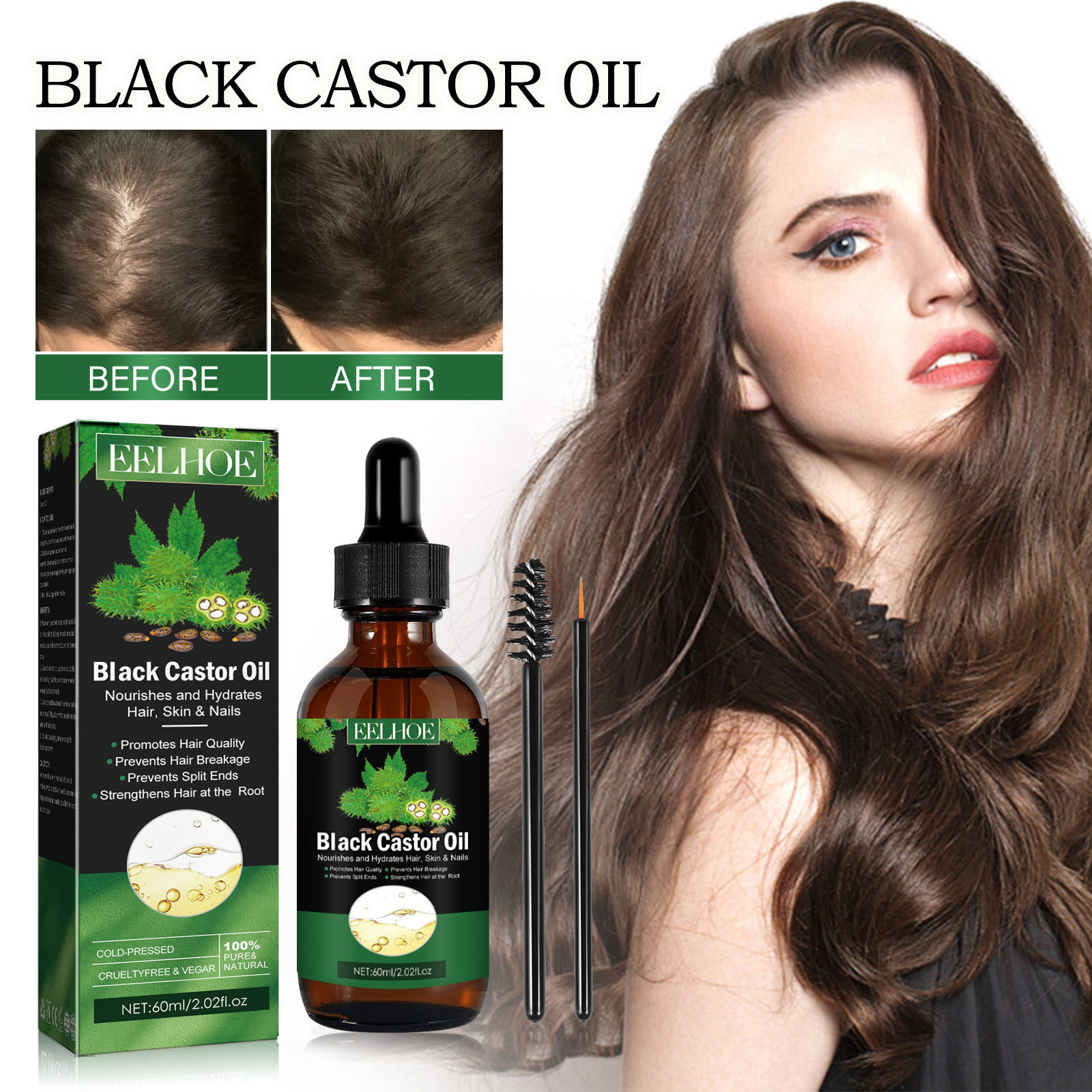 EELHOE Olio di ricino per capelli liquido denso anti-perdita di capelli resistente rassodante capelli spessi massaggio del cuoio capelluto liquido per cure nutrizionali_voghion.com