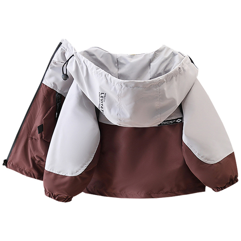 7602 cortavientos para niños chaqueta para niños 2025 nueva chaqueta con capucha de color en contraste chaqueta de primavera y otoño para bebés ropa para niños
