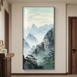 Decorative Painting of a Mountain Landscape with a Backrest, Featuring Mountains Without Water, Suitable for Hallway or Corridor, with a Zen Ink Painting Style and Chinese Landscape Painting