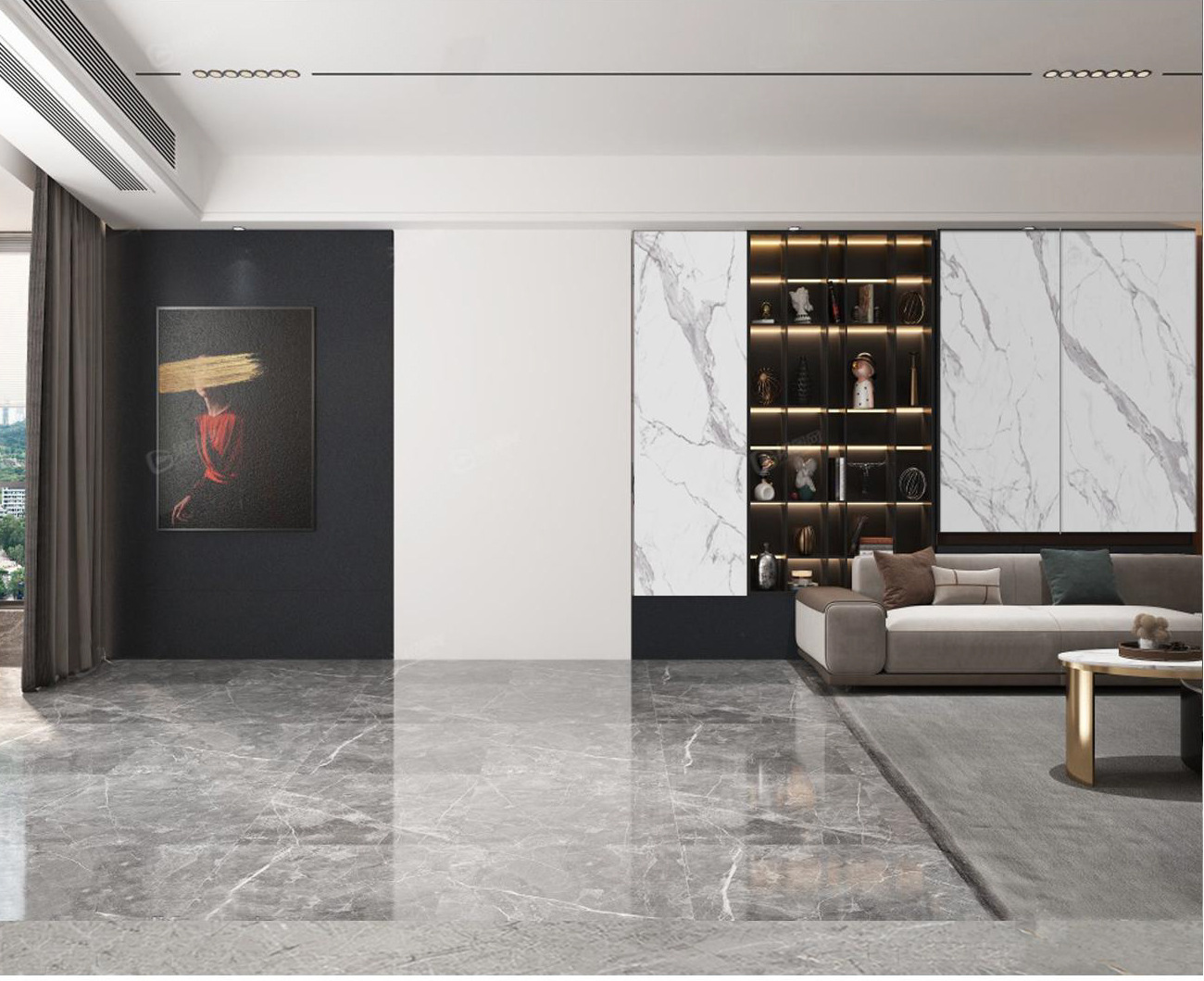 PET高光大理石木饰面背景墙装修效果图